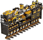 49'' W Power Tool Organizer Wall Mount | Large 620lbs Garage Storage Rack with 12 Cordless Drill Holder | 4-Tier Heavy Duty Metal Utility Shelf for Workshop Organization