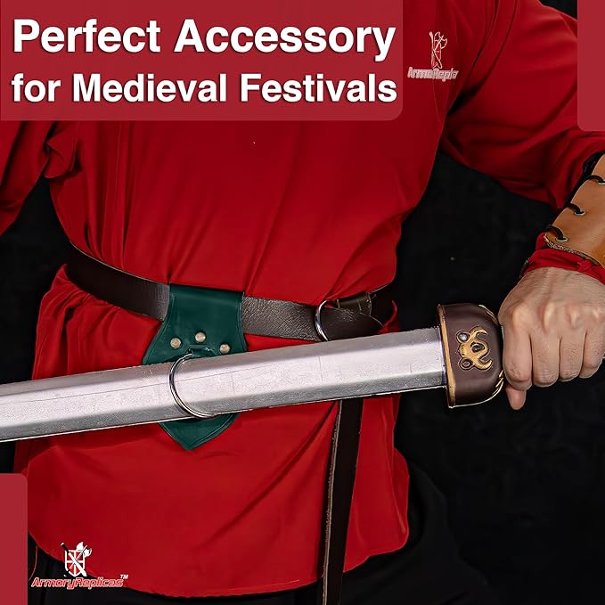 Armory Replicas - Genuine Rawhide Leather Universal Axe Frog - Medieval Hand Crafted O-Ring Funcitonal Outdoor Costume LARP Weapon Holder
