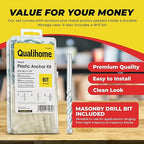 Qualihome Ribbed Plastic Drywall Anchor Kit - Wall Anchors and Screws for Drywall Includes Anchors, & Screws, 1 Masonry Drill Bit - Mounting Tolls for Decor, Furniture, Shelving (14-16 x 1-1/4")