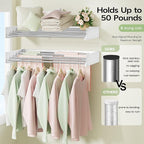 Wall Mounted Clothes Drying Rack 32", Foldable Wall Mount Laundry Rack Folding Indoor, Drying Rack Clothing Collapsible, Hidden Space Saver with Wall Template, 5 Rods, White