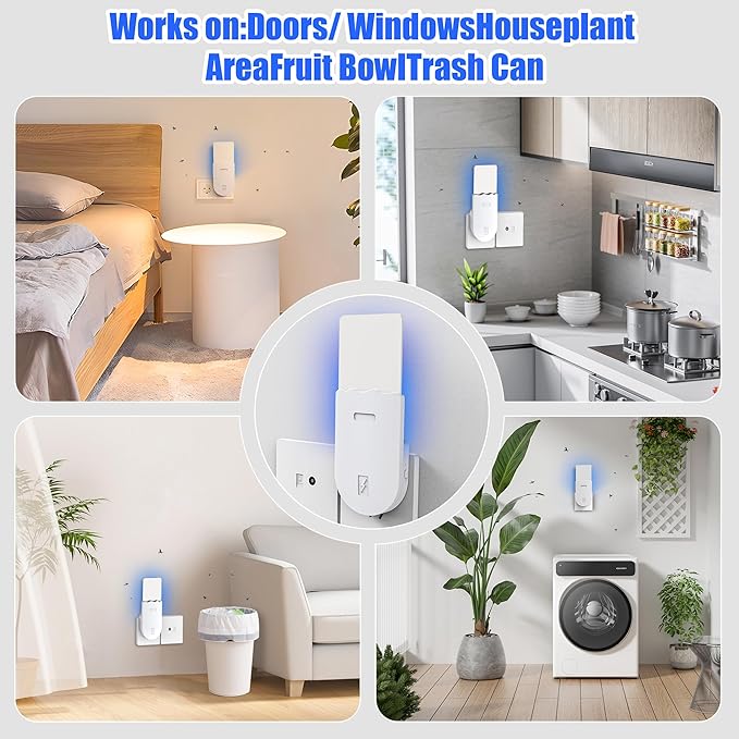 Indoor UV Fly Trap - Silent Gnat & Fruit Fly Catcher with Night Light, 400 sq.ft Coverage