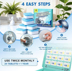 Washing Machine Cleaner Tablets and Deodorizer: 24 Pack Laundry Machine Tub Descaler Cleaner, Deep Cleaning Household Pods for HE Front Loader Top Load Washer, Septic-Safe Eco-Friendly - 1 Year Supply