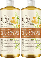 Dr. Jacobs Naturals Almond Castile All-in-One Cleaner and Soap - Plant-Based Formula for House Cleaning Floors and Appliances - Gentle on Skin and the Planet - 32 oz, 2 Pack