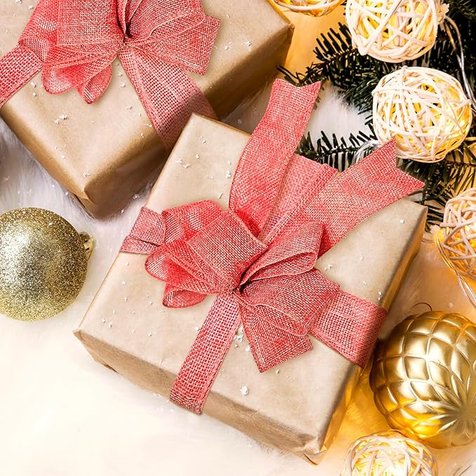 Wired Edge Decorative Ribbon DIY Craft Ribbon for Holiday Garlands Gift Wrapping and Home Decor (Red, 1.5 inches)