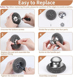 5Pcs Steel Wool Scrubber with Replacement Wire Sponge Pads Set, Stainless Steel Scrubber with Handle for Scouring Stubborn Messes from Cast Iron, Pots, Pans, Grill, Stoves, Sink(1 Scrubber+4 Pads)