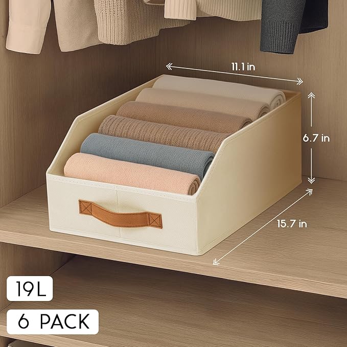 Fabric Storage Bins for Organizing - 4 Pack Large Trapezoid Collapsible Storage Bins with Front Handle, Closet Organizers and Storage for Bedroom, Home Shelves, Small Spaces, Beige