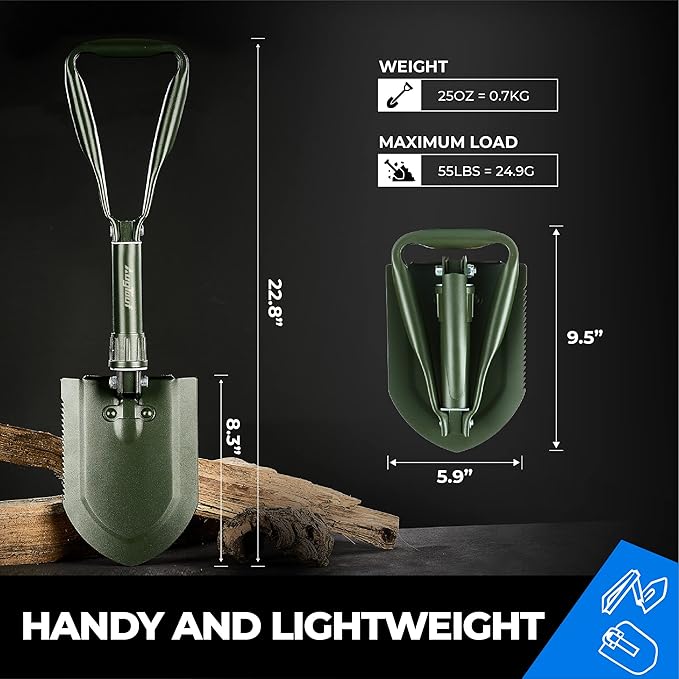 22.8'' Military Folding Camping Shovel, Offroad Survival High Carbon Steel Shovel (Olive) AugTouf by toolant