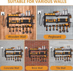 Power Tool Organizer with Charging Station: 7 Cordless Drills Holder Wall Mount Power Tool Shelf Storage Systems with 4 Outlet Power Strip, Electric Tool Storage Rack for Garage Organization/Workshop