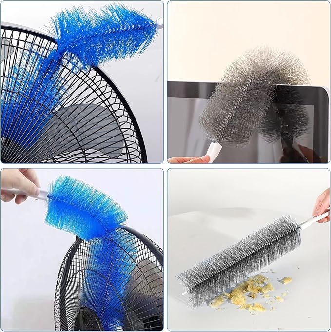 4 Pcs Cobweb Duster, Bendable Fan Cleaner Brushes Set Reusable, Plastic Microfiber Duster for Air Conditioning Shutters,Ceiling Fan, Blades, Curtains,Air Vents(Blue，Gray)