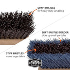 SWOPT 10" Rough Surface Deck Brush, 24" Multi-Surface Push Broom + 60" EVA Foam Comfort Grip Wooden Handle, Broom Kit Combo — 2 Cleaning Heads and Long Handle Interchangeable with SWOPT Cleaning Head