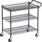 WDT 1350Lbs Capacity Heavy Duty Rolling Utility Cart, Large 3 Tier Rolling Carts with Wheels 24" Dx45 Wx39 H, NSF Commercial Grade Roll Metal Cart, Trolley Serving Cart for Garage, Kitchen, Warehouse