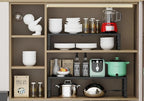 Expandable Adjustable Stackable Kitchen Organizer, Spice Rack,Metal Pantry Storage Shelves Racks,Counter Shelf for Cabinets, Countertop, Cupboard(2 Packs/Medium/Black)