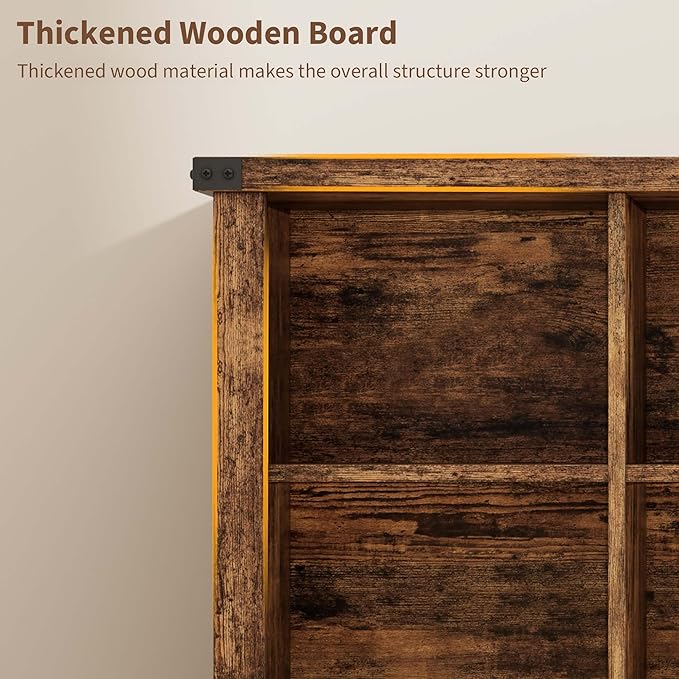 GarveeHome 8 Cube Storage Organizer Bookshelf, 3 Tier Farmhouse Horizontal Bookcase, 62 Inch Wood Storage Bookcase for Entryway, Long Low Bookshelves for Living Room-Retro Brown