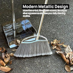 Outdoor Broom and Dustpan Comb Set,Heavy Duty Stainless Steel Metal Dust Pan with Long Handle Commercial Stiff Bristles Broom for Home Garage Garden Patio