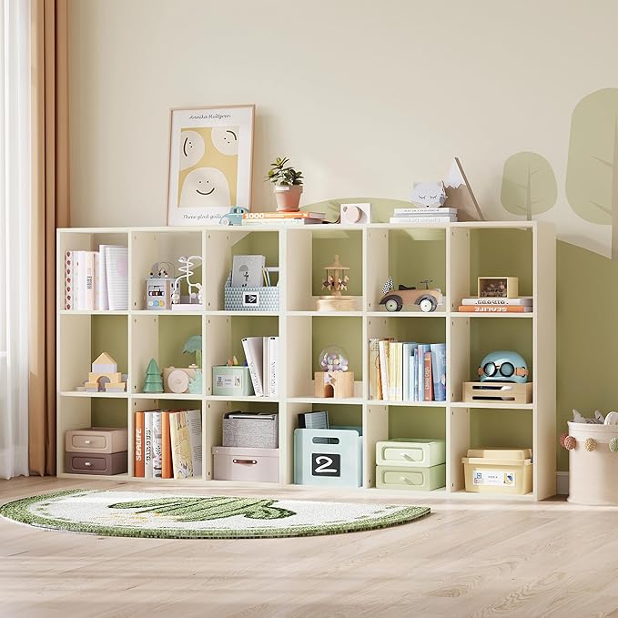 LINSY HOME Cube Storage Shelf, 3 Shelf Display Bookshelf with Storage, Open Freestanding 9 Cube Bookcase Small, White Wooden Bookshelf for Home Office, Bedroom, White Oak