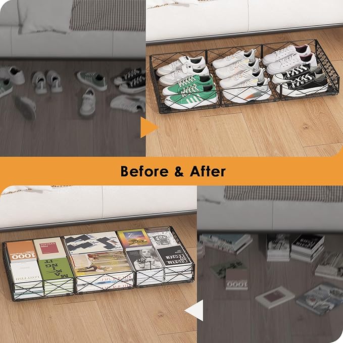 NADAMOO Large Under Bed Storage with Wheels, Low Profile Rolling Under Bed Storage Containers，Foldable Metal Under the Bed Organizer Bins for Bedroom，2 Packs