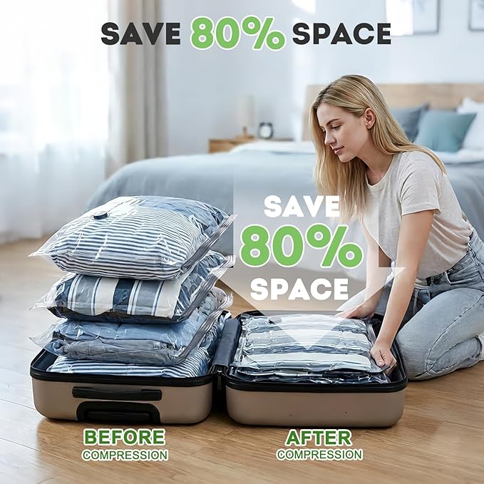 Mapambo Vacuum Storage Bags with -60000Pa USB Pump, 15 Pack Vacuum Seal Bags for Clothing Travel in 3 Sizes, Travel Vacuum Bags with Pump, Saving up to 80% of Luggage Space (15 Combo Size)
