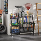 keomaisyto Garden Tool Organizer with 6 Wheels(3 lockable), Heavy Duty Yard Tool organizer with 2 Basket, Large Metal Garage Tool Organization and Storage for Garage/Shed/Yard/Broom Closet/Lawn
