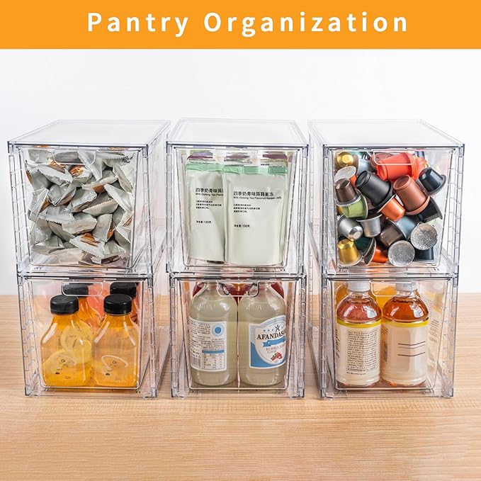 2Pack Large Stackable Storage Drawers,Clear Acrylic Organizers with Handle,Easily Assemble for Kitchen Undersink,Bathroom,Cabinet,Makeup,Closet,Medicine,Pantry Organization Bins