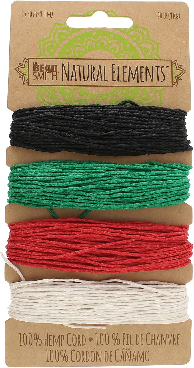 The Beadsmith 100% Hemp Cord – Primary Colors – 1mm, 30 Foot Spool, 20LB Test Strength – Twine for Jewelry Making, Macrame, Paper Crafts, Gardening, Scrapbooking, Home Décor, DIY String Art & More