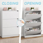 BORNOON Shoe Cabinet with 3 Flip Drawers, Hidden Wood Shoe Cabinet,Freestanding Shoe Storage Cabinet for Entryway Hallway.White. 47.2" H*31.5" W*9.45" D.