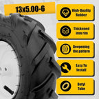MZREXN 13x5.00-6" Tiller Tire and Wheel 2 Pack, 1" Axle Size, 3-1/8" Offset Hub, 4Ply Pneumatic, Compatible with Garden Trailer, Lug Tractor & Trencher, Tillers, and Lawn Mover Replacement Tire