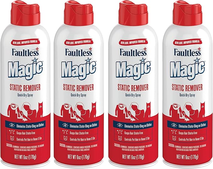MAGIC Static Remover, Pack of 4 - No More Cling Static Spray, Eliminates Static Cling, Anti-Static Spray for Clothes, Furniture & Car - Static Free Spray, Controls Pet Hair (6 oz.)