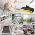 2 in 1 TPU and Copper Rake Teeth Carpet Rake for Pet Hair Removal,60inch Adjustable Long Handle Pet Hair Remover Tool,Reusable Cat Dog Hair Rake Broom,Lint Remover Scraper for Carpet,Bed(Black-Silver)