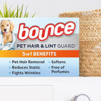 Bounce Pet Hair and Lint Guard Mega Dryer Sheets with 3X Pet Hair Fighters, Unscented, 130 Count