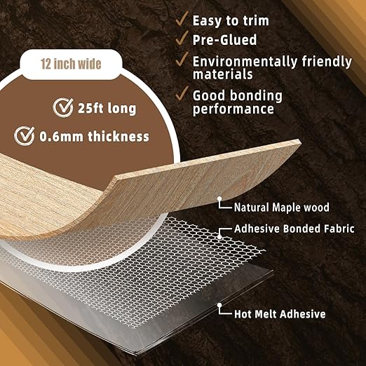 GSCIT Club Wood Veneer, 12 inch x 25ft Maple Edge Banding Preglued Flexible, Veneer Tape Banding for Cabinet Repair Furniture Restoration