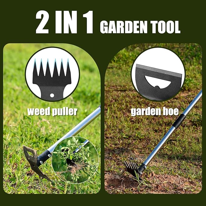 RONSUNG Weed Puller Tool with 57" Long Handle – 2-in-1 Stand Up Weeder & Garden Hoe with Heavy-Duty Steel Head, Manual Hand Uprooting Weeding Pull for Lawn, Yard & Lawn, Bonus Gloves Included