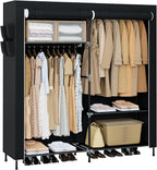 CASAMAYA Portable Closet, 61.8 Inch Large Capacity Wardrobe Closet with Cover, Clothes Storage Organizer with Shelves and 2 Hanging Rods, Easy to Assembly, Black PCT222B01