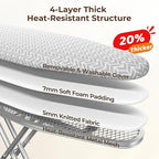 Yaheetech Foldable Ironing Board, Heavy Duty Iron Board with 9 Adjustable Heights, 4 Layer Cover and Safety Iron Rest, 52X14 Compact and Space Save Iron Board for Home Laundry Room Use, Gray&White