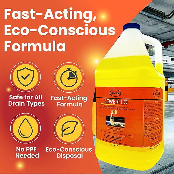 SewerFlo Main Line Sewer Drain Cleaner Heavy Duty, Clears Sand, Silt and Mud from Catch Basins, Breaks Up Clogs & Keeps Particles in Suspension, Safe & Concentrated (1 Galon, 1, Count)