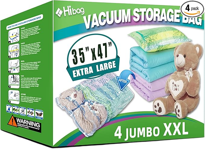 XXL Jumbo Size 47''X35'' Vacuum Storage Space Saver Bags Extra Large for Blanket, Bedding, Comforters (4 Pack)