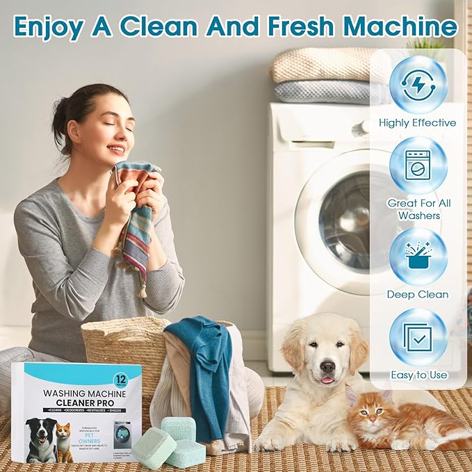 Loopeer 36 Pcs Washing Machine Cleaner Tablets Bulk 18 Month Supply Washer Machine Cleaner Pet Hair Remover for Laundry HE, Front & Top Load Washer Removes Residue, Pet Hair, Odors, Septic Safe