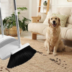 Broom with Dustpan Combo Set for Home Commercial Cleaning Supplies, Angle Broom with Long Handle Perfect for Courtyard Garage Street, White
