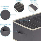 6 Pcs Large Size Wardrobe Clothes Organizers 6 Grids for Pants, Jeans, Sweater, T-shirt, Dress Stackable Closet Drawer Organizer Storage Bin Container with Sturdy Handles, Dark Grey