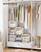 SONGMICS 6 Cube Storage Organizer, Modular Bookshelf, DIY Closet Organizers and Storage, Plastic Stackable Shelves, 11.8 x 11.8 x 11.8 Inch Cubes, with Feet and Rubber Mallet, Cream White ULPC111M01