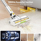 Honki Cordless Vacuum Cleaner for Home, Powerful Stick Vacuum with Rechargeable Battery, Green Light Anti-Tangle Brush, 6-in-1 Lightweight Handheld Vacuum for Pet Hair, Hard Floor, Carpet, Yellow