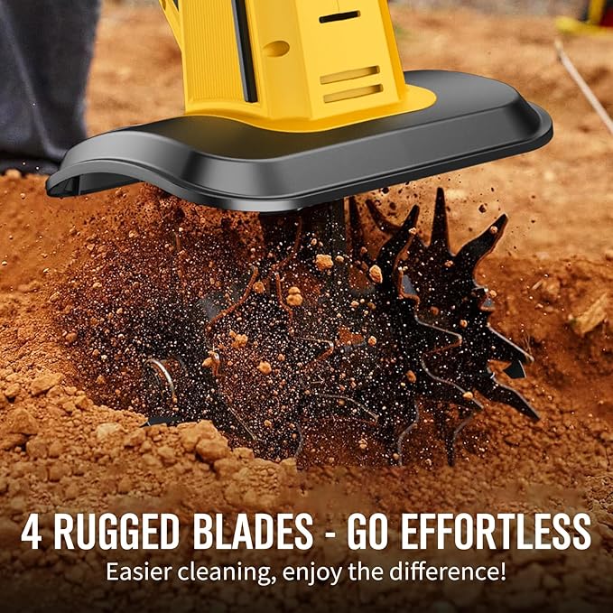 Powerful Cordless Tiller Cultivator with 720RPM Brushless Motor, 2x5.0Ah Batteries&1.5A Fast Charger, 10In Tilling Width and 7In Depth, Super Power Electric Garden Tiller Battery Powered