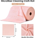 KitchLife Microfiber Cleaning Cloth Roll, 100 Pack - Tear-Away Microfiber Paper Towels, Lint-Free, Reusable, Washable for Kitchen, Car, Dishes, and Sensitive Surfaces (Pink)