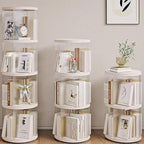 4 Tier Rotating Bookshelf Tower,360 Display Rotating Bookshelf,53.4 inch High Small Space Revolving Bookcase, Home Office Spinning Bookshelf Tower(Round, White)