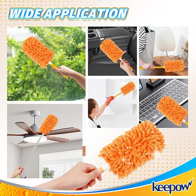 KEEPOW 6 Pack Reusable Duster Refill Compatible with Swiffer Duster, 360° Heavy Duty Duster Refills, Washable Microfiber Duster for Cleaning