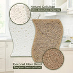 Plant-Based Kitchen Sponges (24 Pack) | USDA Biobased Certified | FSC & PETA Approved | Natural Cellulose & Coconut Scrubber Sponge | S-Shaped Design | Eco-Friendly, Non-Scratch, Non-Toxic & Vegan