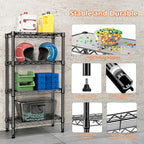 1000 lbs 4 Tier Shelf Metal Storage Shelves Wire Rack Closet Organizers with PP Board for Garage Kitchen Bathroom Laundry Black 11.8" D x 21.7" W x 39.5" H