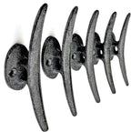 Ambipolar 5 Pack Decorative Cast Iron Heavy Duty Double Hooks, Wall Mounted Coat Hooks, Vintage Inspired (Antique Black) (Mooring Type)