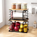 2 Pack Extra Large Stackable Pantry Organizers and Storage,Wall Mount Trash Bag Holder Dispenser with Bamboo Top for Kitchen Laundry Room Organization,Black