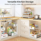 Under Sink Organizer, 2 Tier Pull Out Under Cabinet Organizer Shelf with Pad for Framed Cabinets, Metal Slide Out Under Sink Storage, Mesh Sliding Drawers for Kitchen Bathroom Laundry(White, 1 Pack)