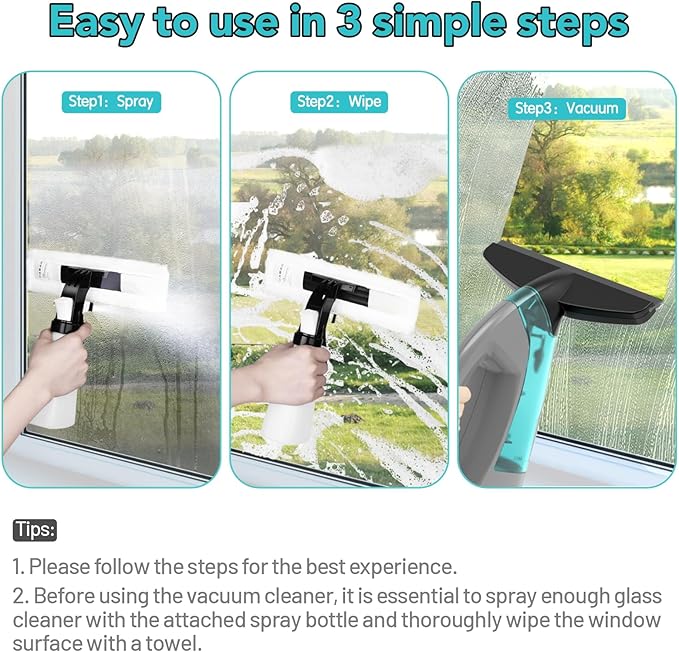 Electric Window Vacuum Squeegee, Cordless Window Vacuum Cleaner, Rechargeable Windows Vac Set, Power Squeegee Windows Vac for Glass, Tiles, Mirrors